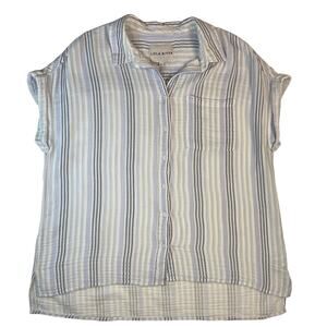 Lola River Blue White Stripe Button Up Top XL Beach To Brunch Cotton Natural